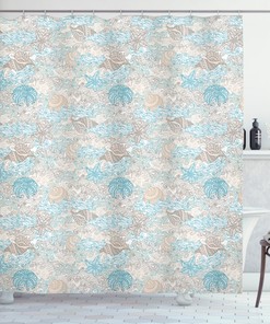 Pastel Nautical Shower Curtain with Toned Seashells Print - Perfect Addition to Your Bathroom Decor