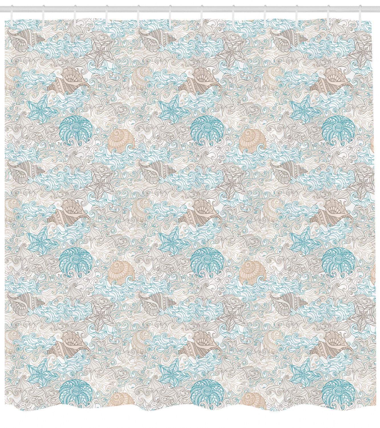 Pastel Nautical Shower Curtain with Toned Seashells Print - Perfect Addition to Your Bathroom Decor