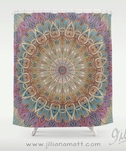 Pastel Neutral Colours Geometric Mandala Design Shower Curtain for Bohemian Bath Decor