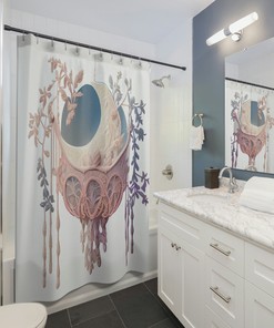 Pastel Purple And Blue Bohemian Dreamcatcher Shower Curtain With Moon Phases