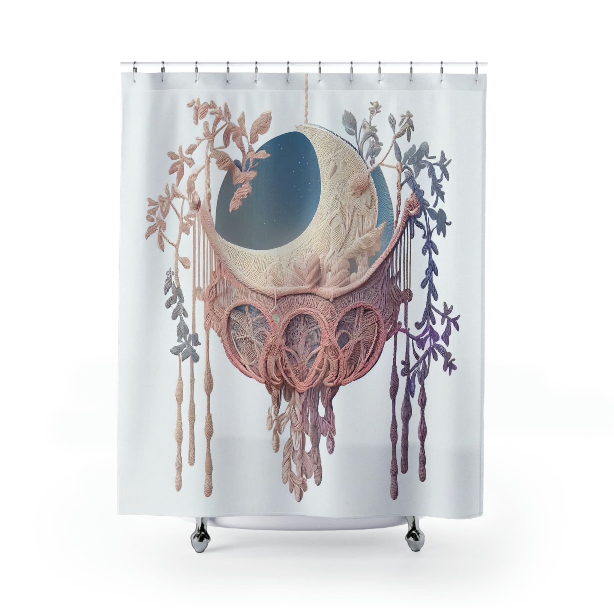 Pastel Purple And Blue Bohemian Dreamcatcher Shower Curtain With Moon Phases - Image 2
