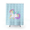 Pastel Unicorn On Light Blue Chevron Background Shower Curtain For Whimsical Bathroom Decor