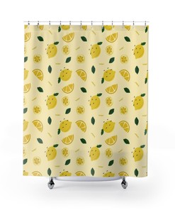 Pastel Yellow Lemons Print Shower Curtain for Citrus Lovers