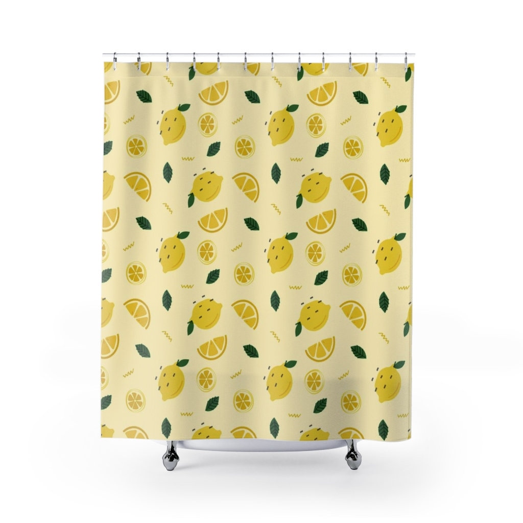 Pastel Yellow Lemons Print Shower Curtain for Citrus Lovers