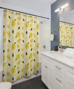 Pastel Yellow Lemons Print Shower Curtain for Citrus Lovers