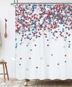 Patriotic 4th of July Shower Curtain American Flag Bath Decor Rustic Wooden Board Firework Bathtub Decoration