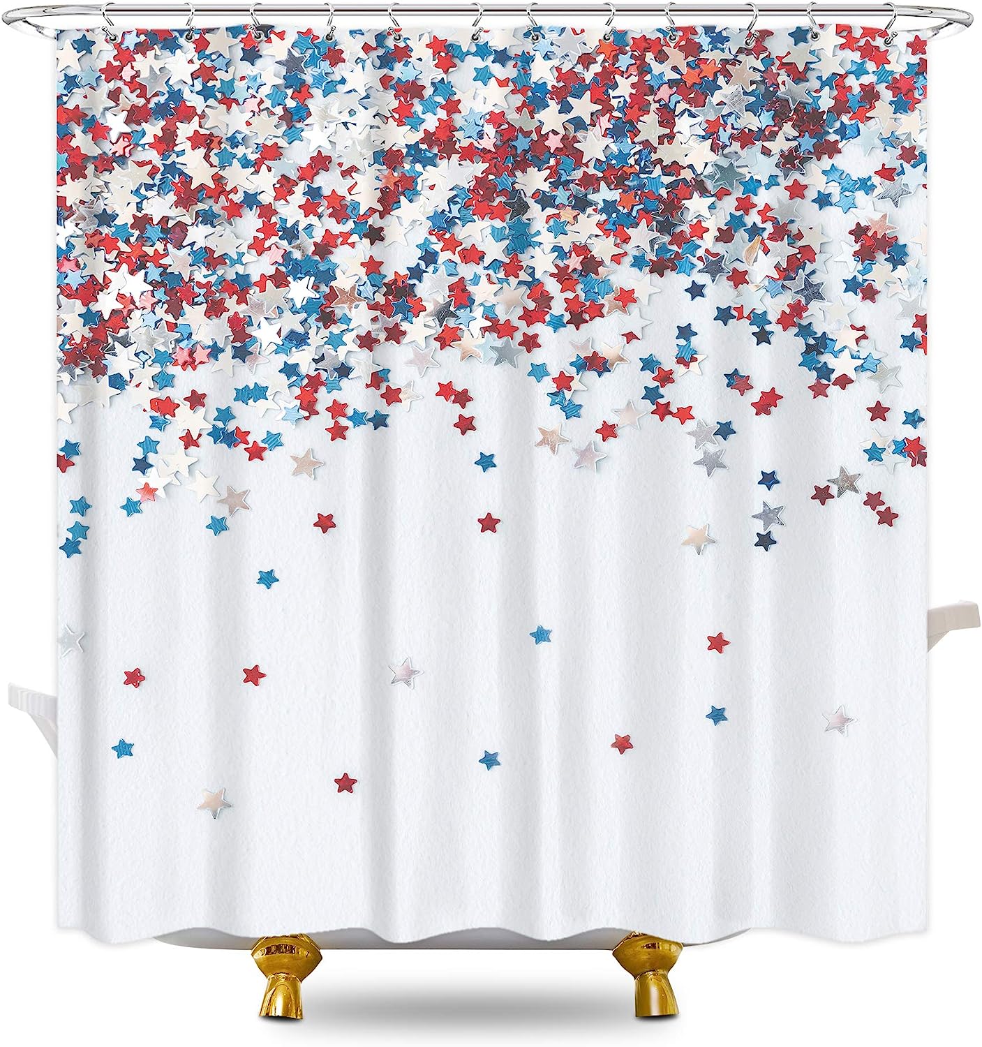 Patriotic 4th of July Shower Curtain American Flag Bath Decor Rustic Wooden Board Firework Bathtub Decoration