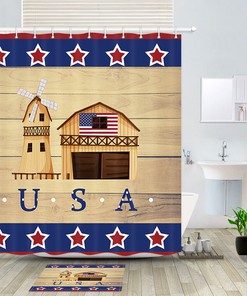 Patriotic American Farm And Stars Print Shower Curtain Fabric Decor