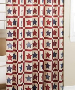 Patriotic American Flag Xadrez Star Cortina Patchwork Tema Estrelas Azul Vermelho Novo Shower Curtain