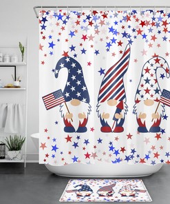 Patriotic Blue And Red Stars Gnome Shower Curtain For Bathroom Decor