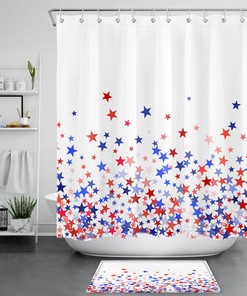 Patriotic Blue Stars Print Shower Curtain, Ideal for Independence Day Bathroom Decor