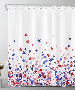 Patriotic Blue Stars Print Shower Curtain, Ideal for Independence Day Bathroom Decor