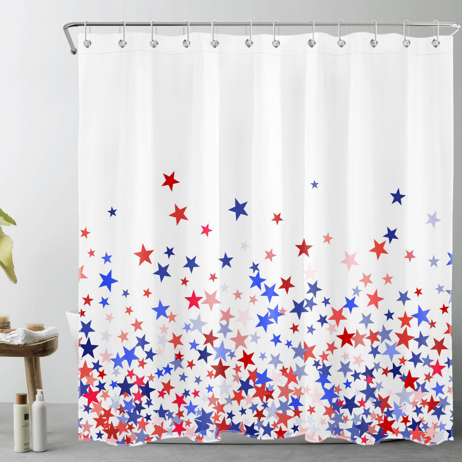 Patriotic Blue Stars Print Shower Curtain, Ideal for Independence Day Bathroom Decor