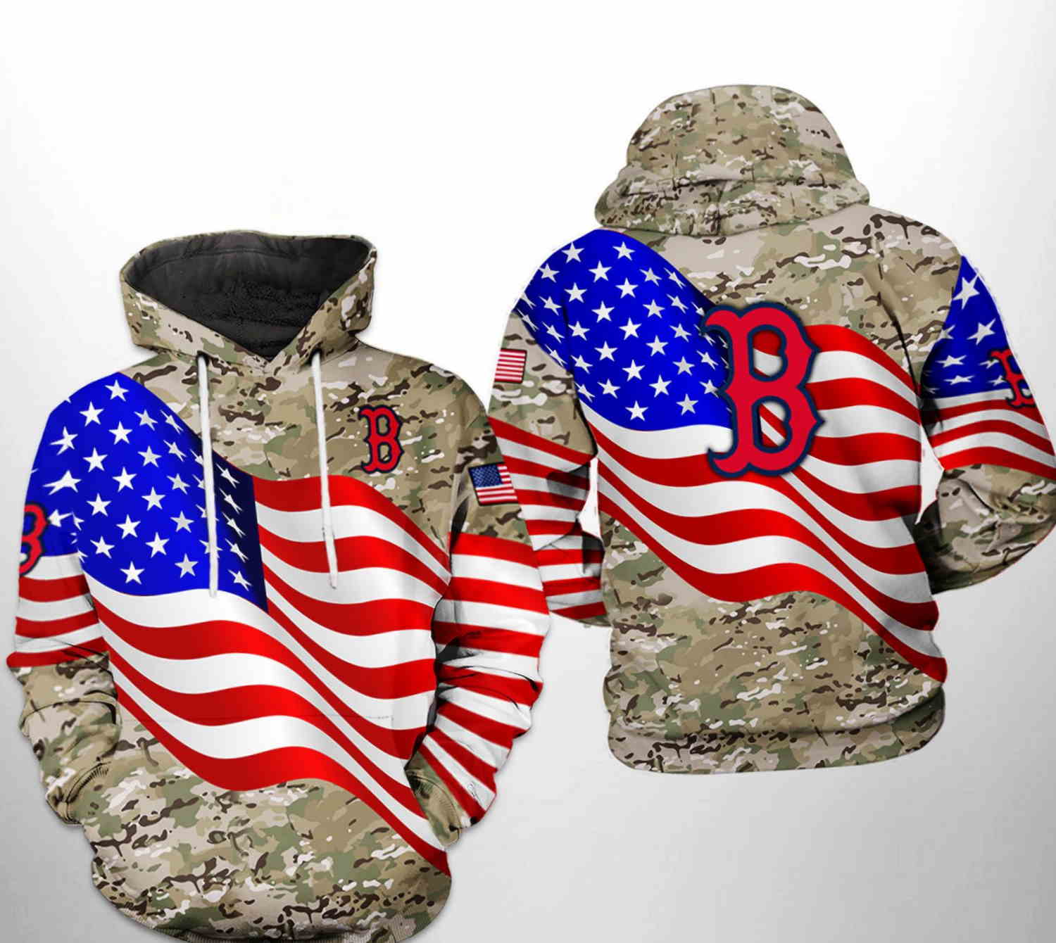 Patriotic Boston Red Sox Mlb Us Flag Camo Veteran 3D Hoodie