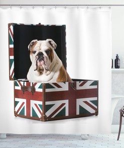 Patriotic English Bulldog Print Shower Curtain, Animal Lover Bathroom Accessory 