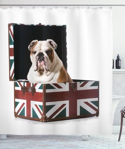 Patriotic English Bulldog Print Shower Curtain, Animal Lover Bathroom Accessory