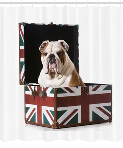 Patriotic English Bulldog Print Shower Curtain, Animal Lover Bathroom Accessory