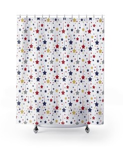 Patriotic Fireworks Stars Waterproof Fabric Shower Curtain For A Festive Bathroom Decor