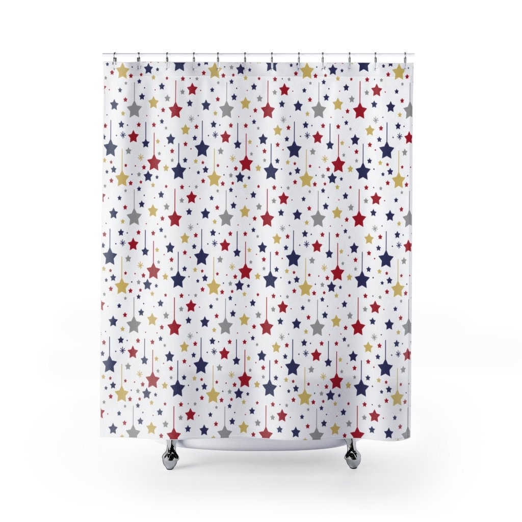Patriotic Fireworks Stars Waterproof Fabric Shower Curtain For A Festive Bathroom Decor