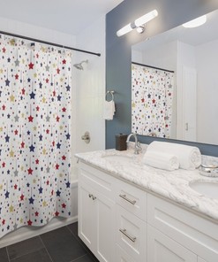 Patriotic Fireworks Stars Waterproof Fabric Shower Curtain For A Festive Bathroom Decor