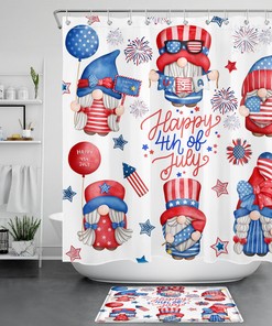 Patriotic Gnome Shower Curtain with Star Accents for Unique Bathroom Decor