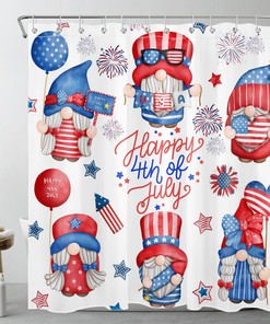 Patriotic Gnome Shower Curtain with Star Accents for Unique Bathroom Decor