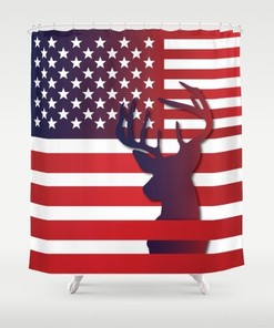 Patriotic Hunter'S Shower Curtain With Deer And Usa Flag Print