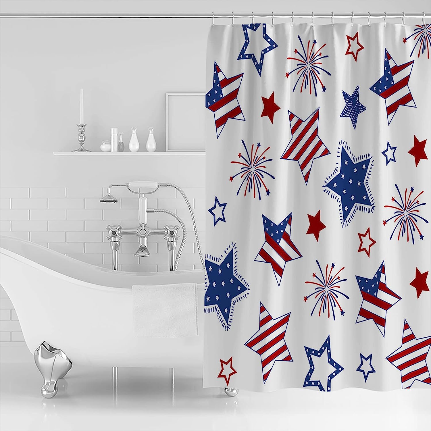 Patriotic Memorial Stars Freedom Shower Curtain - Patriotic Memorial 4Th Of July Waterproof Bath Curtain - Image 2