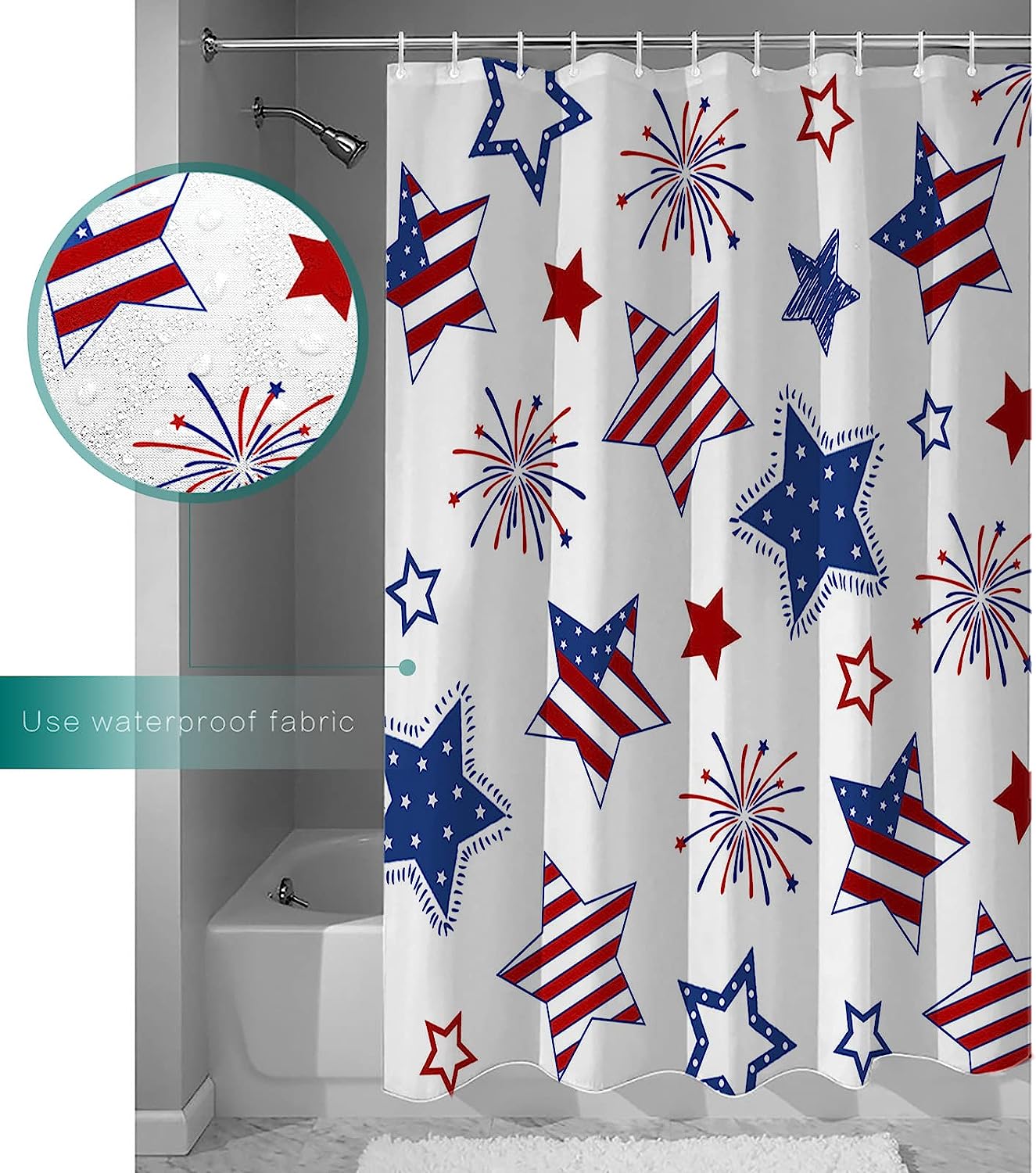 Patriotic Memorial Stars Freedom Shower Curtain - Patriotic Memorial 4Th Of July Waterproof Bath Curtain - Image 3