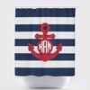 Patriotic Nautical Anchor Shower Curtain with Red Monogram and Navy Blue Stripes for Your Bathroom Decor