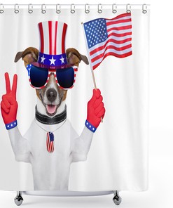 Patriotic Pet Dog Cloth Fabric Bathroom Decor Shower Curtain