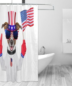 Patriotic Pet Dog Cloth Fabric Bathroom Decor Shower Curtain