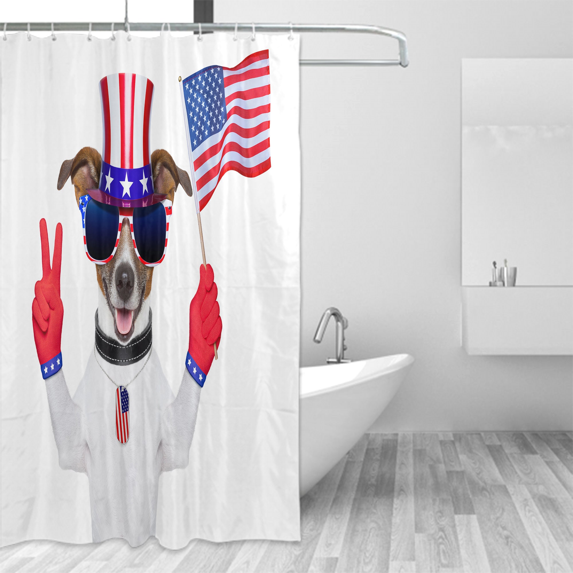 Patriotic Pet Dog Cloth Fabric Bathroom Decor Shower Curtain