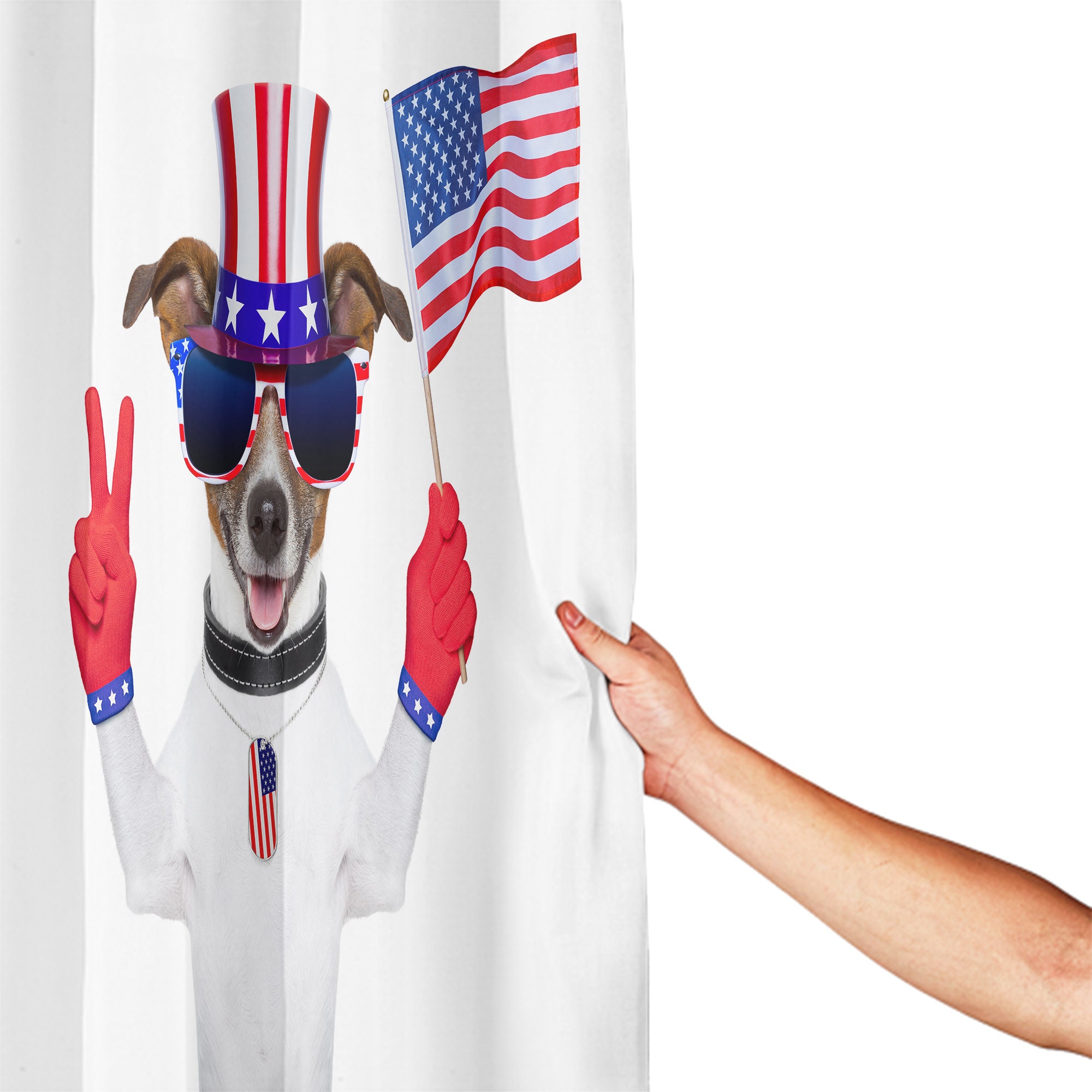 Patriotic Pet Dog Cloth Fabric Bathroom Decor Shower Curtain