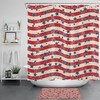 Patriotic Red Beige Striped Shower Curtain With Blue Star Design