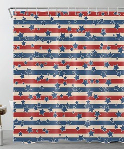 Patriotic Shower Curtain with Red and Blue Stripes and Star Accent