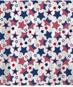 Patriotic Stars Shower Curtain - 4th of July Independence Day Red, Blue Stars Theme
