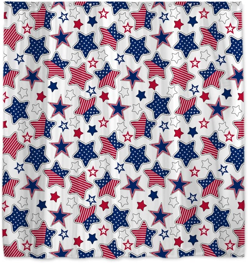 Patriotic Stars Shower Curtain - 4th of July Independence Day Red, Blue Stars Theme
