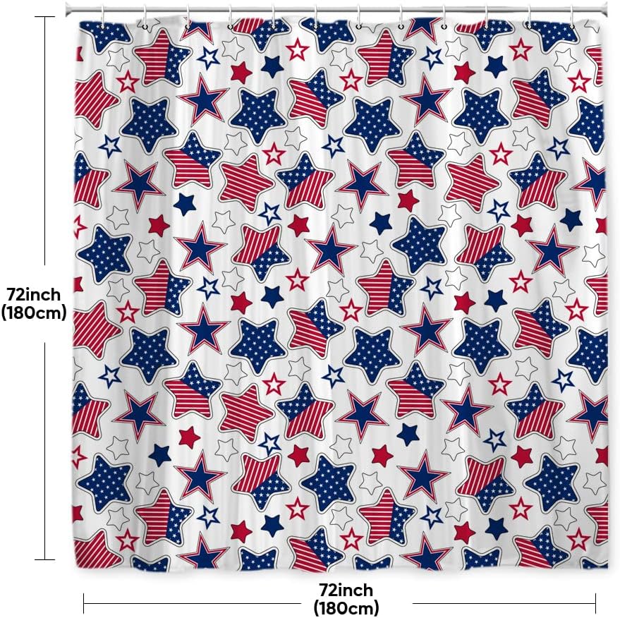 Patriotic Stars Shower Curtain - 4th of July Independence Day Red, Blue Stars Theme