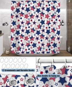 Patriotic Stars Shower Curtain - 4th of July Independence Day Red, Blue Stars Theme