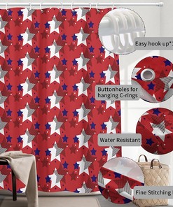 Patriotic Stars and Stripes American Flag Shower Curtain - Waterproof Fabric Bathroom Decor 