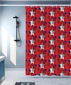 Patriotic Stars and Stripes American Flag Shower Curtain - Waterproof Fabric Bathroom Decor 