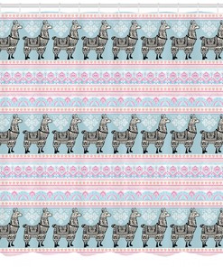 Patterned Alpaca Llama Shower Curtain - Native Ethnic Bathroom Curtain with Colorful Design