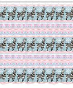 Patterned Alpaca Llama Shower Curtain - Native Ethnic Bathroom Curtain with Colorful Design 