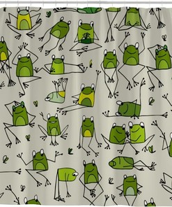 Patterned Frogs Bath Shower Curtain with Fabric and 12 Curtain Bathroom Accessories, Waterproof Bathroom Decor Curtain