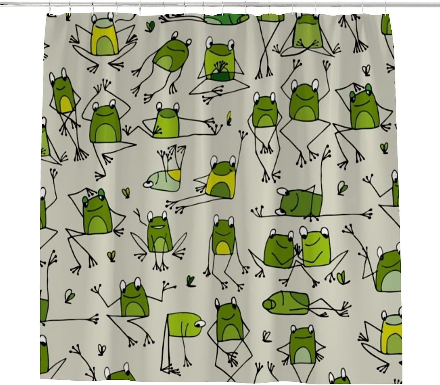 Patterned Frogs Bath Shower Curtain with Fabric and 12 Curtain Bathroom Accessories, Waterproof Bathroom Decor Curtain
