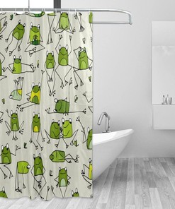 Patterned Frogs Bath Shower Curtain with Fabric and 12 Curtain Bathroom Accessories, Waterproof Bathroom Decor Curtain