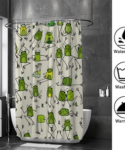Patterned Frogs Bath Shower Curtain with Fabric and 12 Curtain Bathroom Accessories, Waterproof Bathroom Decor Curtain