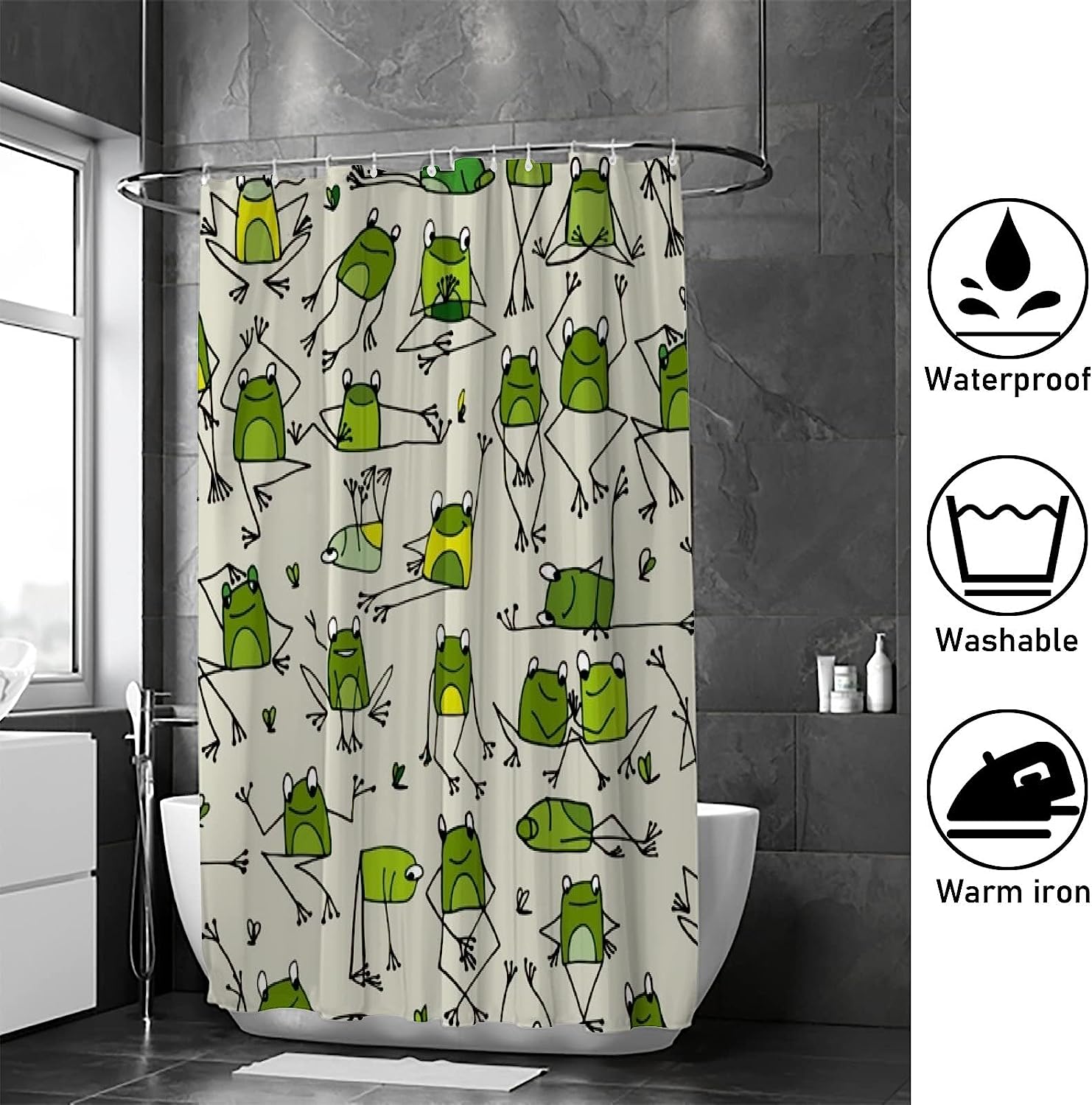 Patterned Frogs Bath Shower Curtain with Fabric and 12 Curtain Bathroom Accessories, Waterproof Bathroom Decor Curtain