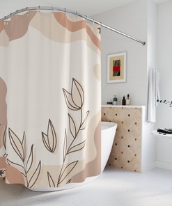 Peaceful And Neutral Warm Earth Color Abstract Pattern Shower Curtain Or Mat For Bathroom